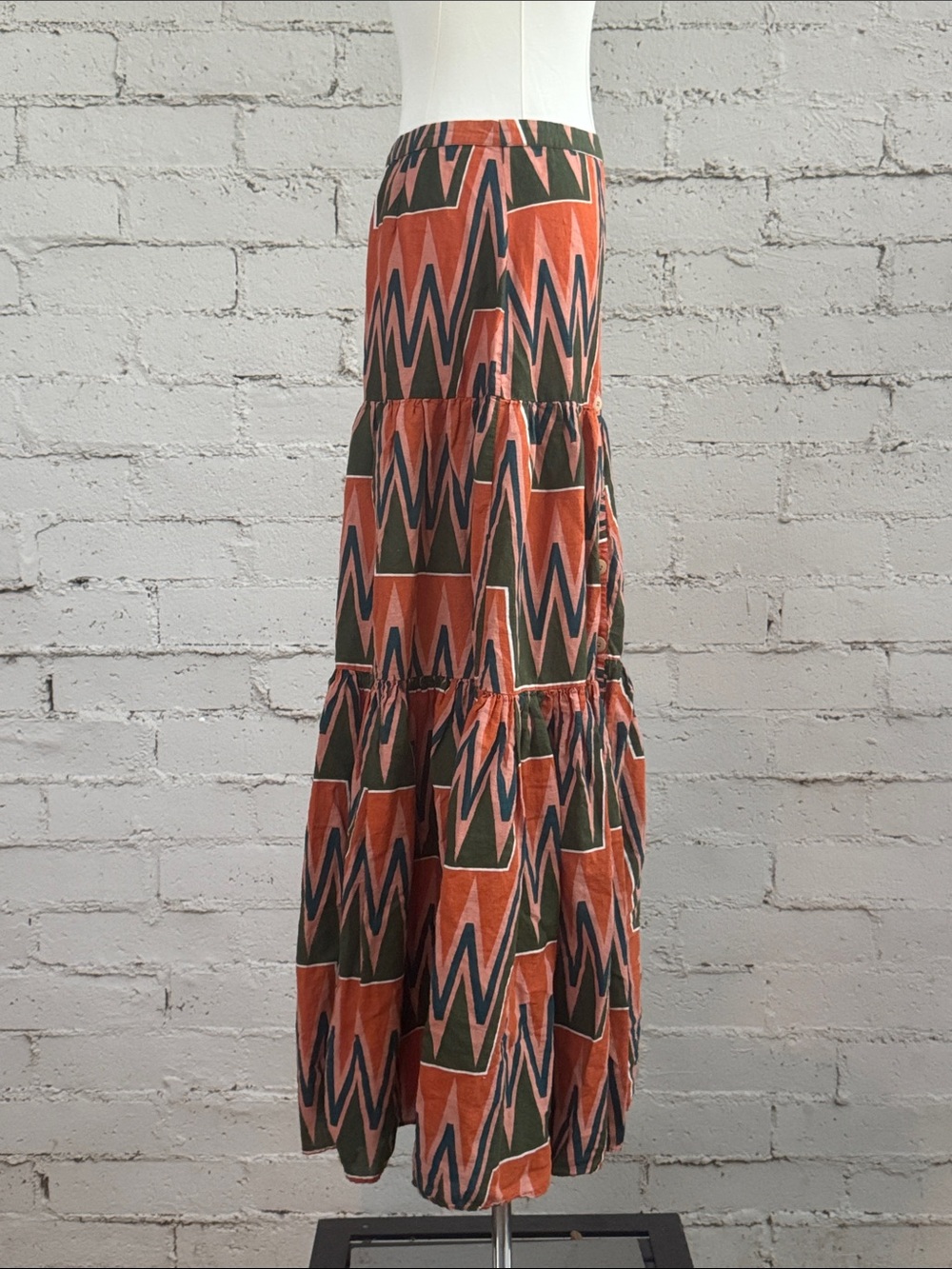 Veronica Beard Sundance Abstract Linen Button-Front Tiered Maxi Skirt Size S - Picture 6 of 15